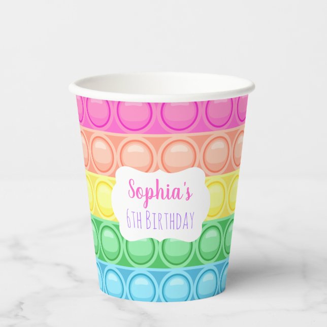Pop It Birthday Party Paper Cup, Girl Birthday Pappbecher (Vorderseite)