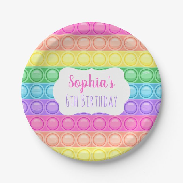 Pop It Birthday Party Paper Plate, Girl Birthday Pappteller (Vorderseite)