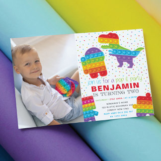 Pop It Boy Birthday Dinosaur Robot Foto Einladung