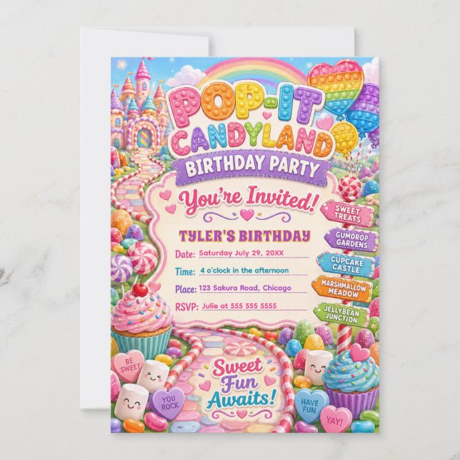 Pop-It Candyland Geburtstagsfeier Einladung (Vorderseite)