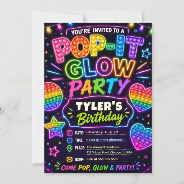 Pop It Glow Geburtstagsfeier Einladung (Vorderseite)