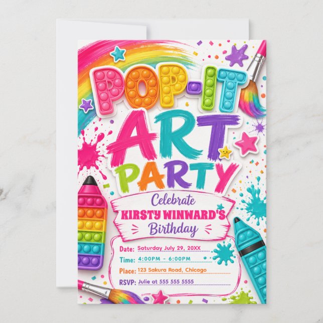 Pop-It-Kunst-Geburtstagsfeier Einladung (Vorderseite)