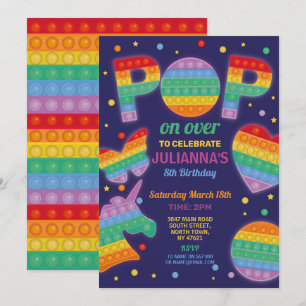 Pop it Party Fidget Birthday Navy Einladung