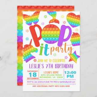 Pop It Party Geburtstagseinladung - Regenbogen Einladung