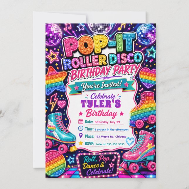 Pop It Roller Disco Geburtstagsfeier Einladung (Vorderseite)