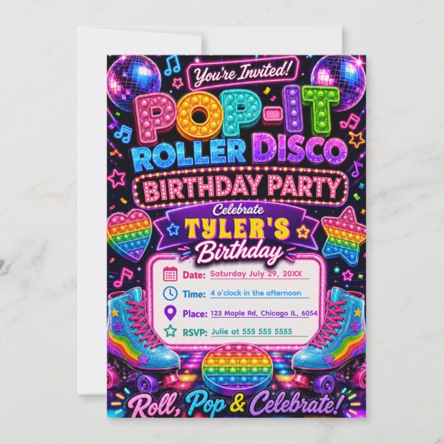 Pop It Roller Disco Geburtstagsfeier Einladung (Vorderseite)