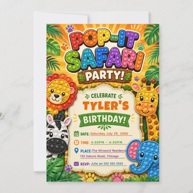 Pop It Safari Geburtstagsfeier Einladung (Vorderseite)