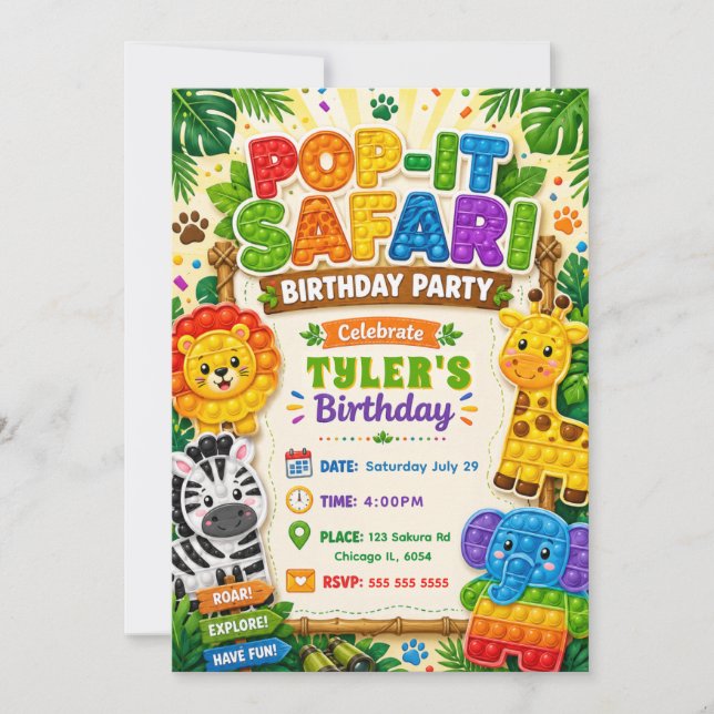 Pop It Safari Geburtstagsfeier Einladung (Vorderseite)
