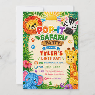 Pop It Safari Geburtstagsfeier Einladung