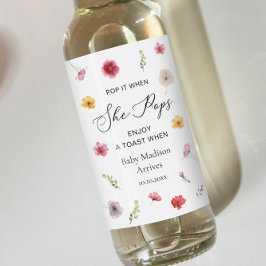 Pop It Wildblume Baby Dusche Champagner Weinetikett