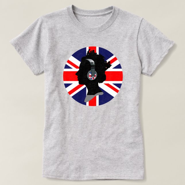 Pop KULTUR QUEEN ELIZABETH MIT MUSIKKOPF T-Shirt (Design vorne)