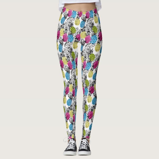 Pop-Kunst-Ananas und Palmblätter 2 Leggings (Vorderseite)