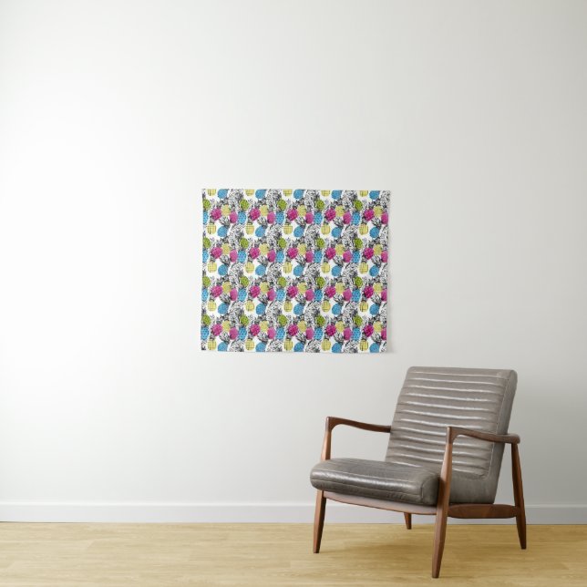 Pop-Kunst-Ananas und Palmblätter Wandteppich (Beispiel (Horizontal))