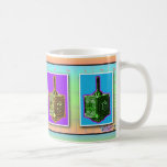 Pop-Kunst Dreidels Schale oder Tasse<br><div class="desc">Dreidels als Popkunst werden auf dieser trinkenden Schale des Spaßes gekennzeichnet,  die Sie als Tasse,  eine Reise-Tasse,  ein Bier Stein oder ein mattierter Stein oder eine Tasse in einer Vielzahl von Farben u. von Arten bestellen können.</div>