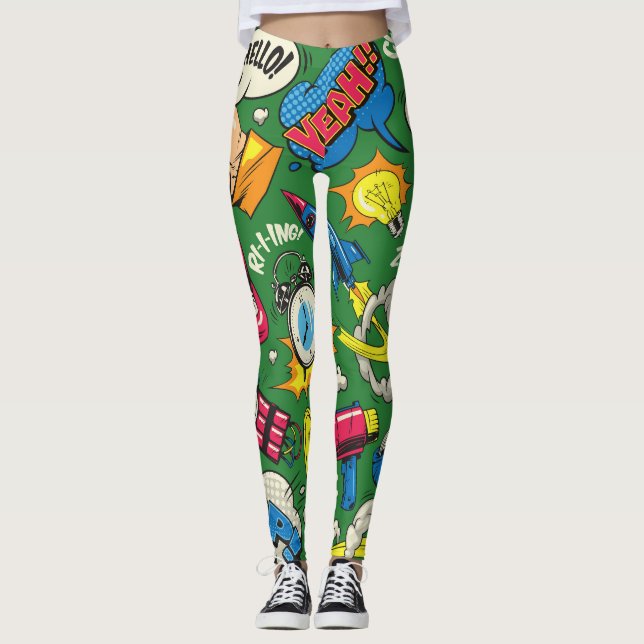 Pop Kunst: Farbiges Comic Nahtlos Leggings (Vorderseite)