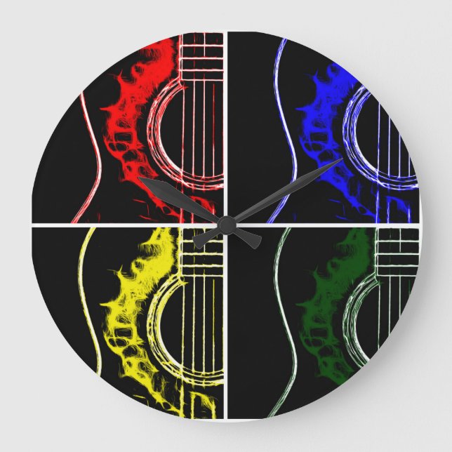 Pop-Kunst-Gitarren Große Wanduhr (Vorderseite)