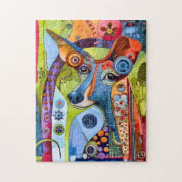Pop-Kunst Hundeportrait mit leuchtenden Farben. Puzzle