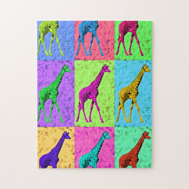Pop-Kunst Popart gehende Giraffe Mehrfarben Puzzle (Vertikal)