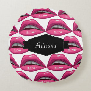 Pop-Kunst-Rosa-Lippenmake-up Rundes Kissen