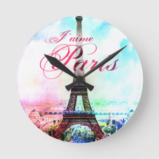 Pop-Kunst-Vintager Eiffel-Turm Runde Wanduhr
