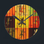 Pop-KunstGeckos auf Bambuswand Kunst entwerfen Runde Wanduhr<br><div class="desc">Pop-KunstGeckos auf Bambuswand-Kunst-Entwurf</div>