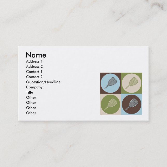 Pop-KunstRacquetball Visitenkarte (Vorderseite)