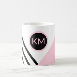 Pop-Kunststreifen und Farbblock mit dem Monogramm Kaffeetasse