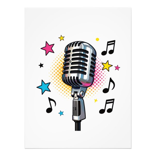 Pop microphone with colorful stars and music notes fotodruck (Vorne)
