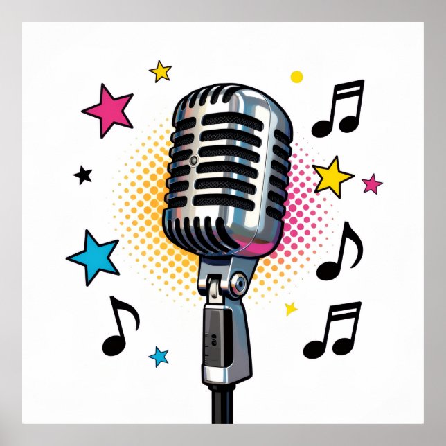 Pop microphone with colorful stars and music notes poster (Vorne)