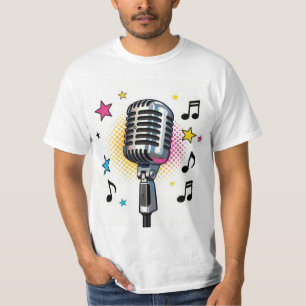 Pop-Mikrofon mit farbenfrohen Sternen und Musiknot T-Shirt