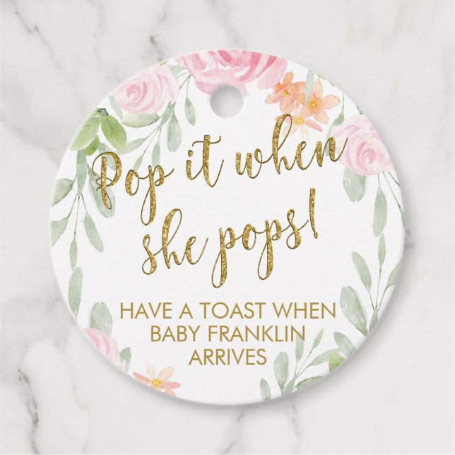 Pop mit Blumen und Gold-Glitzer, wenn sie Pop Geschenkanhänger (Vorderseite)