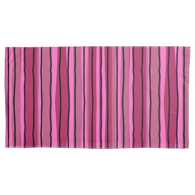 Pop mit großer Farbe - Schwarz und Rosa Streifen Kissenbezug (Vorderseite-Links)