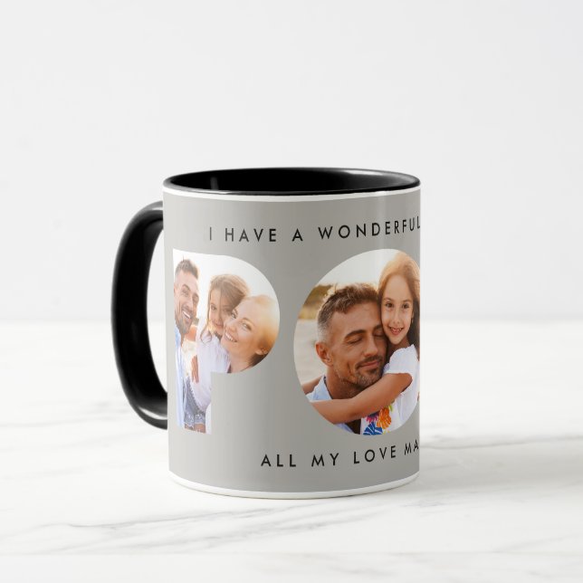 Pop Multi-Foto moderne Typografie elegant grau Tasse (Vorderseite Links)