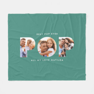 Pop Multi-Foto moderne Typografie elegant grün Fleecedecke