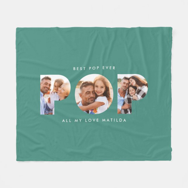 Pop Multi-Foto moderne Typografie elegant grün Fleecedecke (Vorderseite (Horizontal))