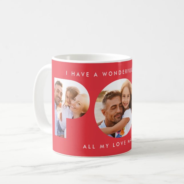 Pop Multi-Foto moderne Typografie elegant rot Kaffeetasse (Vorderseite Links)