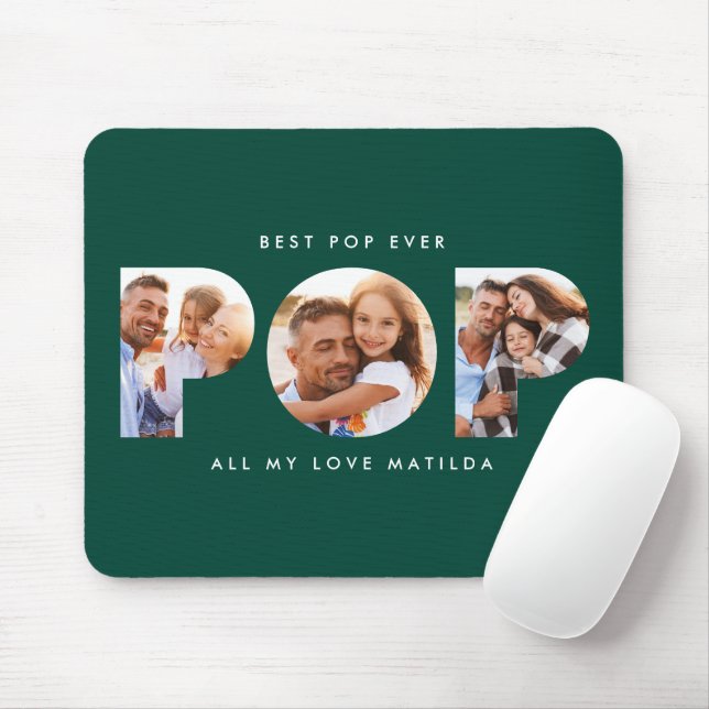 Pop Multi-Foto moderne Typografie Grüne Geschenk Mousepad (Mit Mouse)