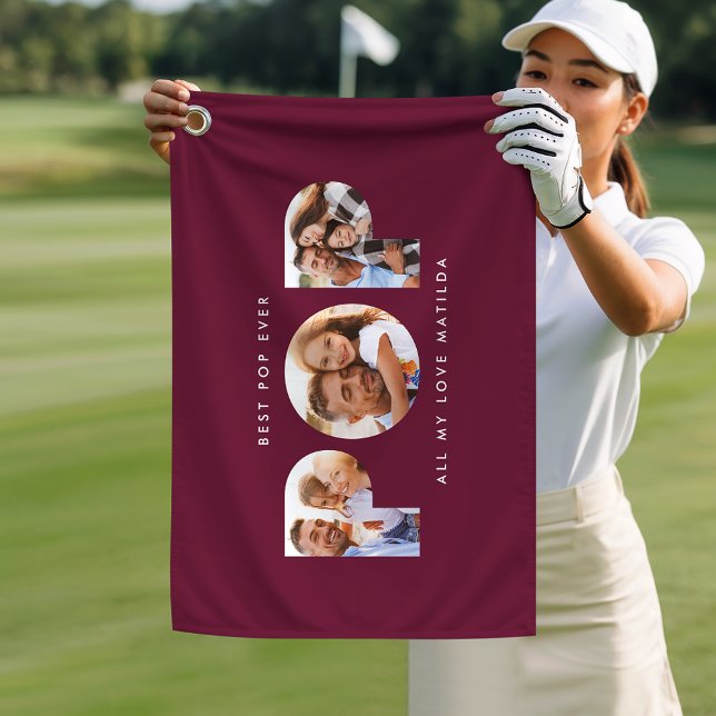 Pop Multi Foto Modernes bordeauxfarbenes Geschenk Golfhandtuch (Von Creator hochgeladen)