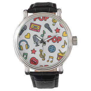 Pop-Musik-Doodle-Symbole nahtloses Muster	 Armbanduhr