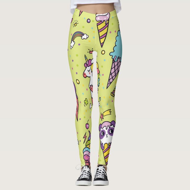 Pop Niedliche Eiscreme: Tiermuster Leggings (Vorderseite)