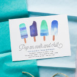 Pop On Over & Chill | Popsicle Kids Birthday Party Einladung<br><div class="desc">Adorable party invitations for your little one's summer birthday party feature four watercolor popsicle illustrations in vibrant shades of blue and green,  with "pop on over and chill" beneath in whimsical script lettering. Personalize with your birthday party details beneath. Cards reverse to solid pink.</div>