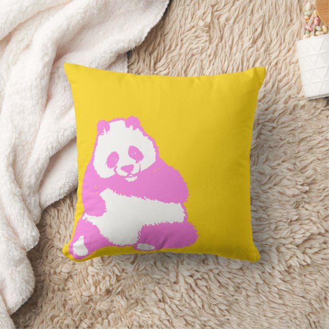 Pop Pink Panda Gelber Kissen (Decke)