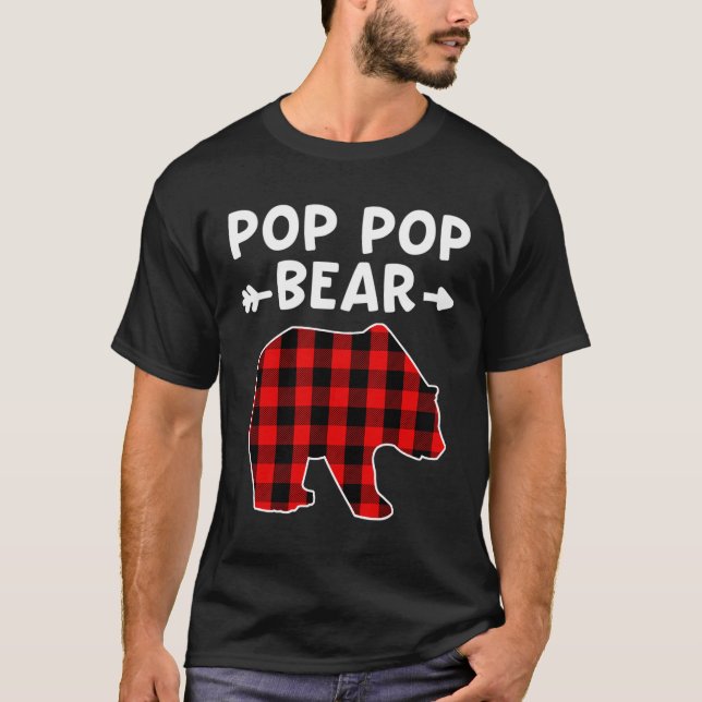 Pop Pop Bear Red Black Kariert Bär Weihnachtsaktio T-Shirt (Vorderseite)