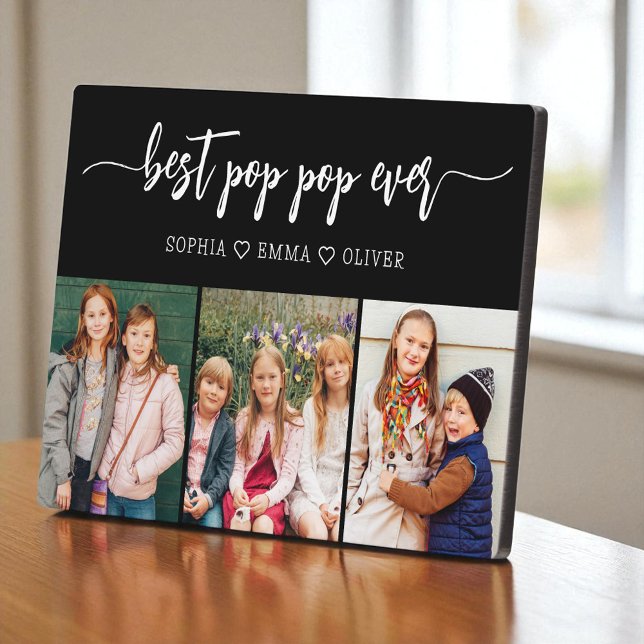 Pop Pop Best Grandpa Grandchildren Photo Collage Fotoplatte (Von Creator hochgeladen)