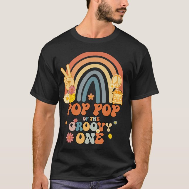 Pop Pop des Groovy One Rainbow Boho Birthday Pa T-Shirt (Vorderseite)
