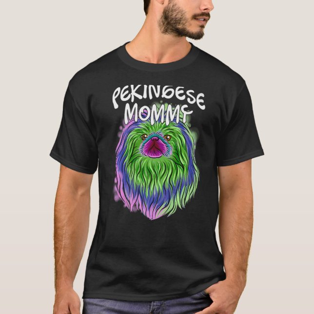 Pop Portrait Pekingese Dog Mama Mutter D T-Shirt (Vorderseite)