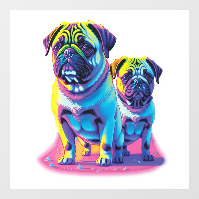 Pop Pugs in Pink  Fensteraufkleber (Blatt)