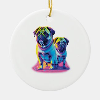 Pop Pugs in Pink  Keramik Ornament