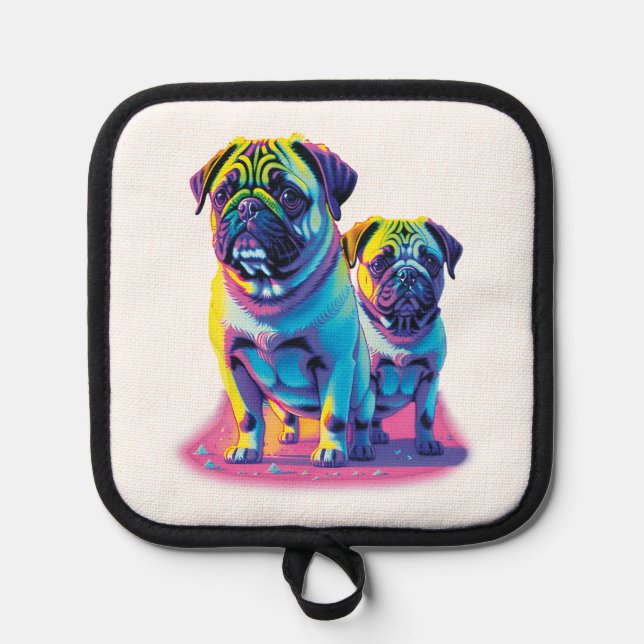 Pop Pugs in Pink  Topflappen (Vorderseite)