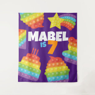 Pop!   Rainbow Birthday Background Wandteppich